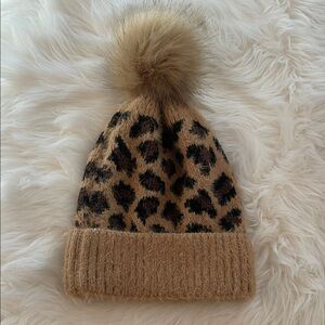 Leopard Print Women’s Beanie with Pom Pom